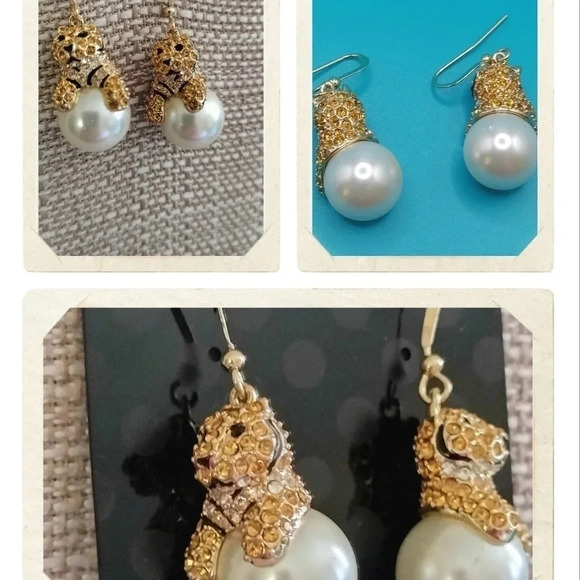 JTV Gold tone Dangle Multicolored Rhinestones Faux Pearl - Picture 1 of 11